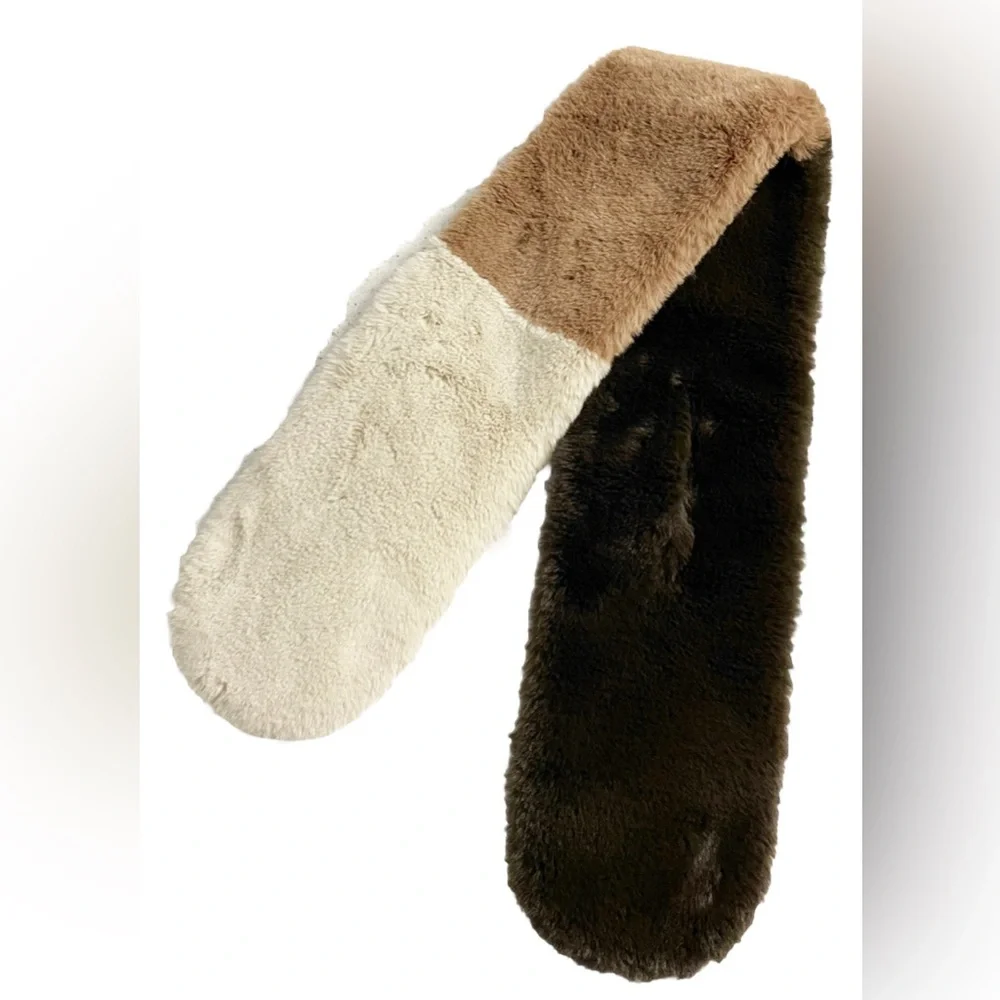 Echo Faux Fur Pull Through Scarf Brown Ivory Colorblock One Size - Picture 5 of 7